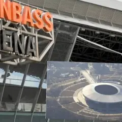 Widok na Donbass Arenę z bliska i z lotu ptaka.