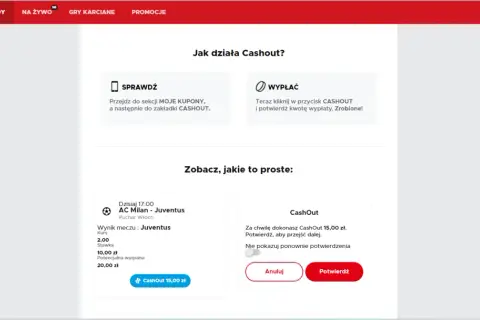 Jak obstawiać na Betclic? Zobacz, jak łatwo skorzystać z opcji Cashout na kuponie z meczu AC Milan - Juventus. Potwierdź wypłatę 15 zł.