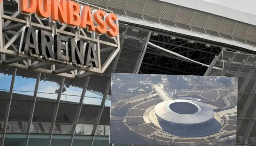Widok na Donbass Arenę z bliska i z lotu ptaka.