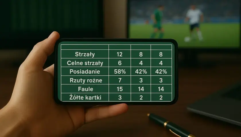 Analiza statystyk meczu piłki nożnej na telefonie, gdzie Szwajcaria gra z Portugalią.