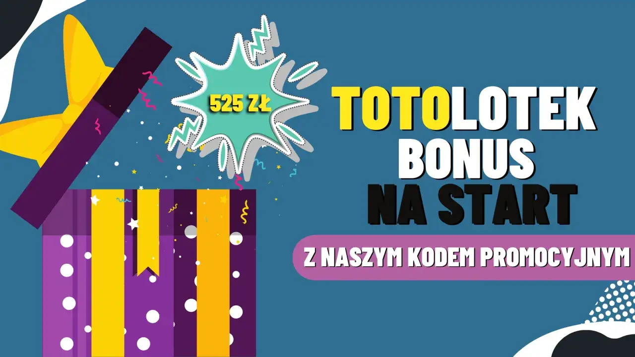 Otwarta paczka z prezentem i konfetti. Totolotek bonus powitalny 525 zł na start z naszym kodem promocyjnym.